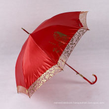 Big Lace Bride Red Silk and Satin Straight Umbrella Surface